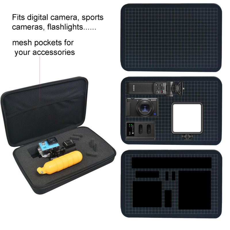 Ruittos Large Carrying Case with Customizable Foam Protective Storage Case for Sports Camera SJCAM Monopole Accessories Yi 4K LCD SD Cards Batteries Feiyu Gimbal Digital Camera Case - Image 5